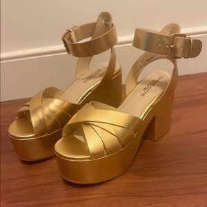 Charlotte Stone Metallic Gold Platform Heels